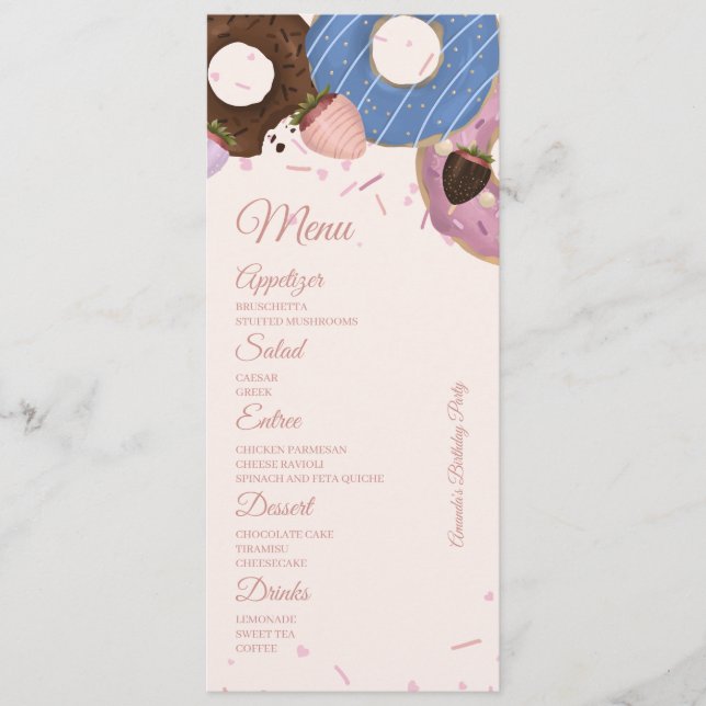 Girls Sweet Donut Pastel Geburtstag Menükarte (Vorderseite)