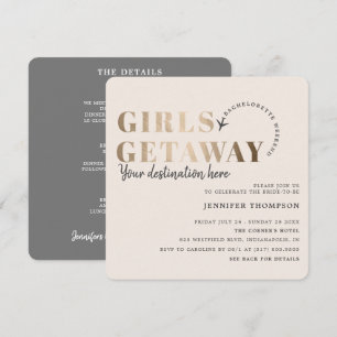 Girls Taupe & Gold Bachelorette Wochenende Einladung