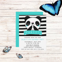 Girl's Teal and Black Cute Panda Birthday Party