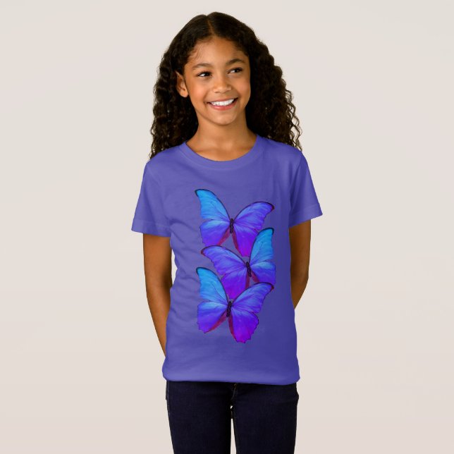 Girl's Tee Shirt Lila/Blue Butterflies (Vorne ganz)