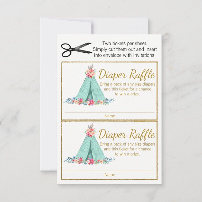 Girls TeePee Diaper Raffle Tickets (Vorderseite)