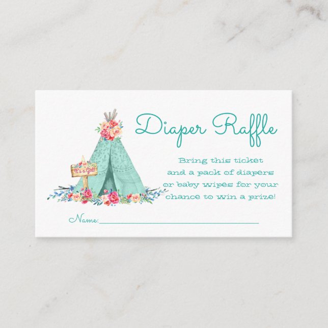Girls Teepee Diaper Raffles Tickets Begleitkarte (Vorderseite)