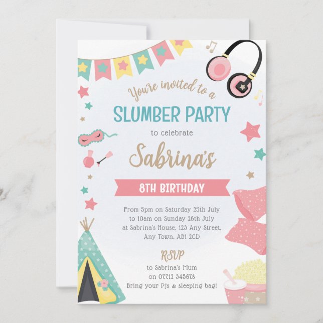 Girls Teepee Sleepover Einladung - Slumber Party (Vorderseite)