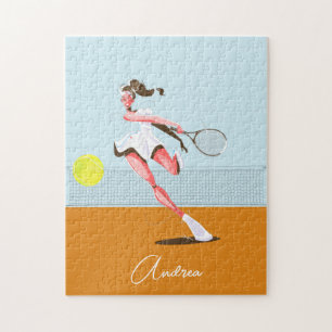 Girl's Tennis Player Cartoon Illustration & Name