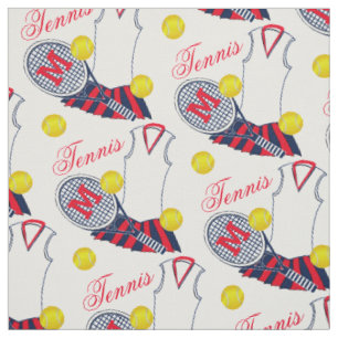 Girls Tennis Racquet und Balls Monogramm Stoff
