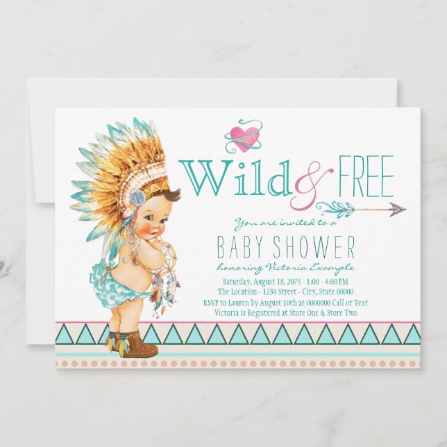 Girls Tribal Baby Dusche Einladung (Vorderseite)