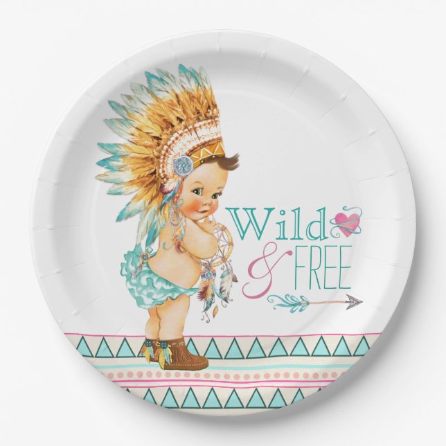 Girls Tribal Baby Dusche Pappteller (Vorderseite)