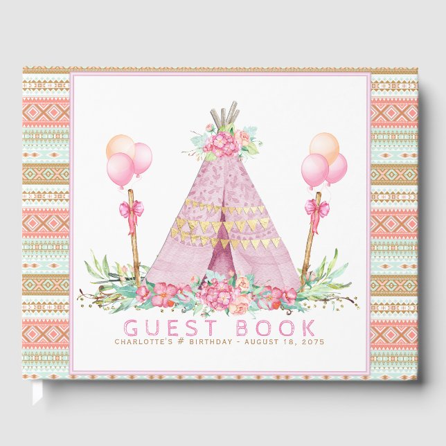 Girls Tribal Teepee Anniversaire Party Livre d'inv (Recto)