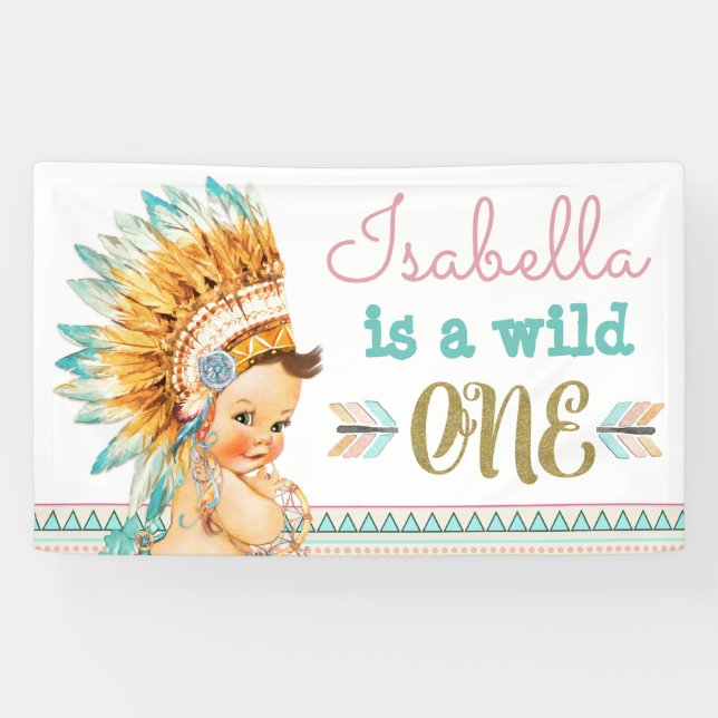 Girls Tribal Wild Ein Geburtstag Banner 1. Geburts (Horizontal)