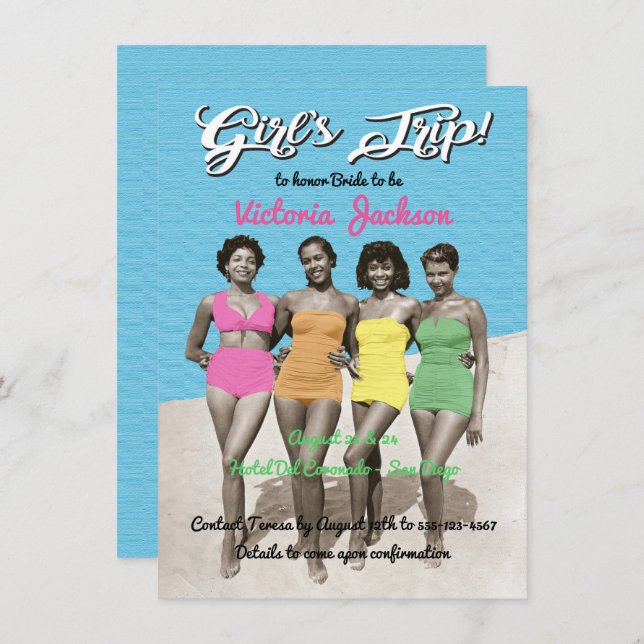 Girls Trip Beach Geburtstag oder Junggeselinnen-Ab Einladung (Vorne/Hinten)
