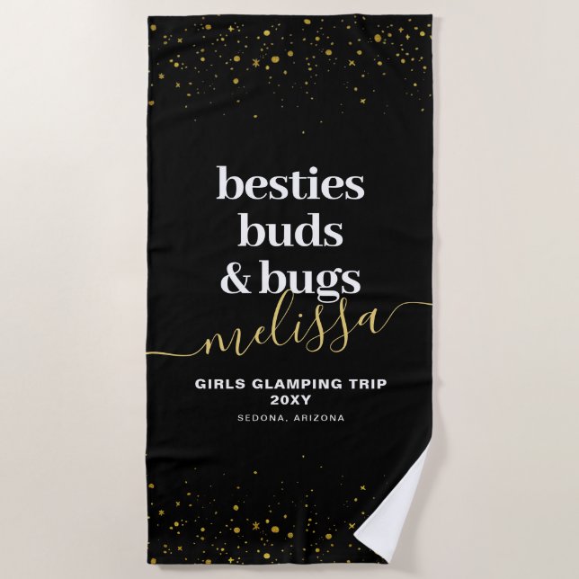 Girls Trip Camping Glamping Personalisierter Name Strandtuch (Vorderseite)