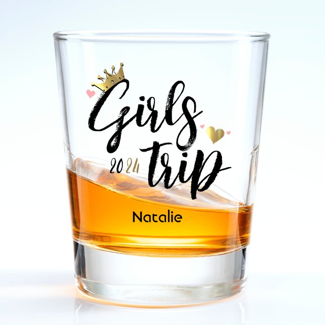 Girls Trip Gold Crown Rosa Herzschlag Schnapsglas (Girls Trip Gold Crown Pink Heart Vacation Shot Glass)