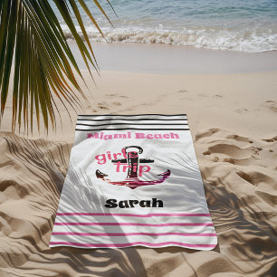 Girls Trip Nautical Anchor Rosa und Schwarz Strandtuch