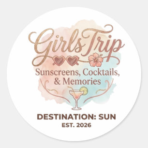 Girls Trip Sommerurlaub - Sonnencremes, Cocktails Runder Aufkleber