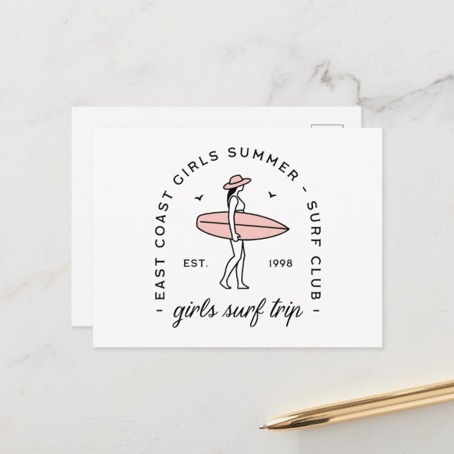 Girls Trip Surf Club Sommer Ostküste Ästhetik Postkarte (Vorderseite/Rückseite Beispiel)