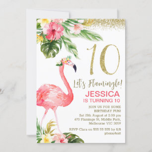 Girls Tropical Foral Let's Flamingle 10. Geburtsta Einladung