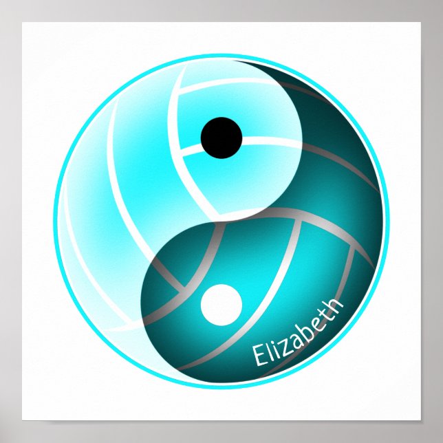 girls turquoise yin yang sports volleyball poster (Vorne)