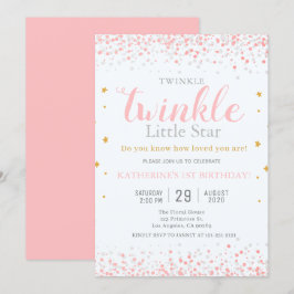 Girls Twinkle Little Star Pink & Gold 1. Geburtsta Einladung