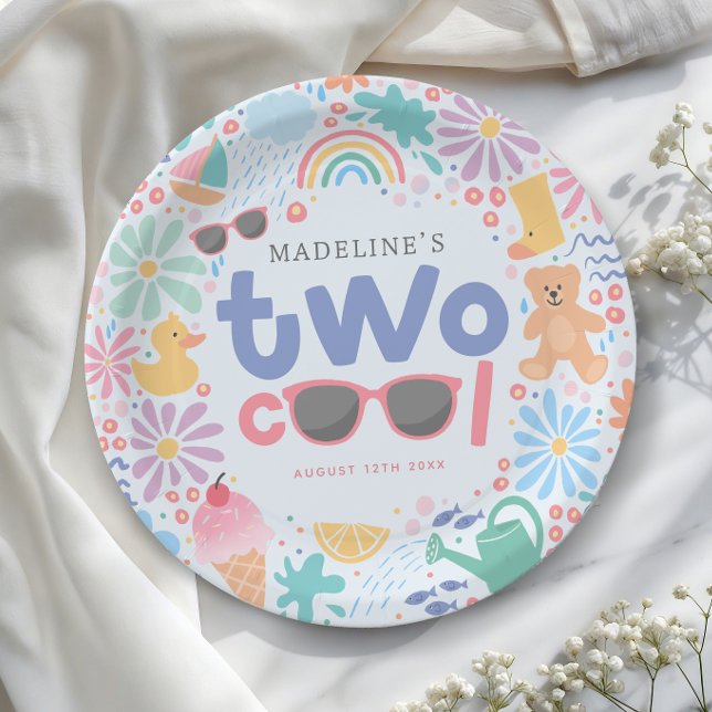 Girls Two Cool Summer Pool Party 2nd Birthday Pappteller (Von Creator hochgeladen)