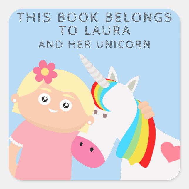 Girls Unicorn Quadratischer Aufkleber (Vorderseite)
