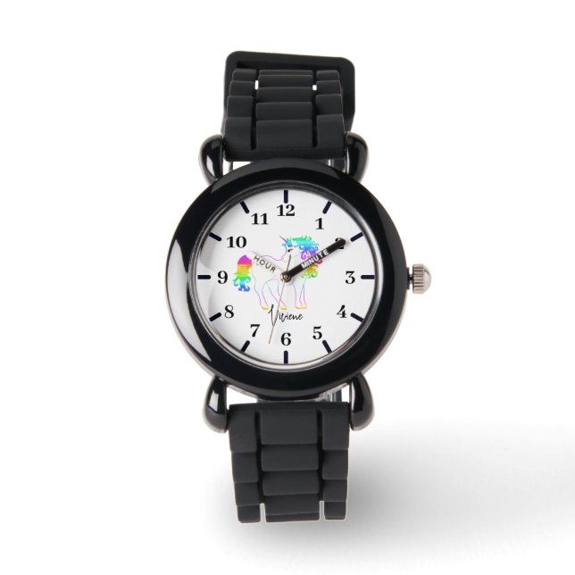 Girls Unicorn Silver Glitzer Armbanduhr (Vorderseite)
