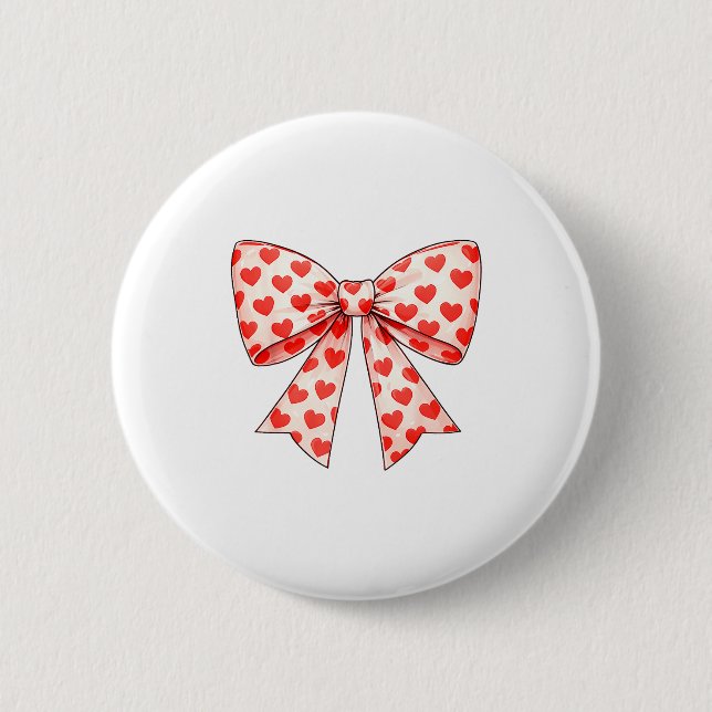Girls Valentine Heart Bow Cute Valentines Day Teen Button (Vorderseite)