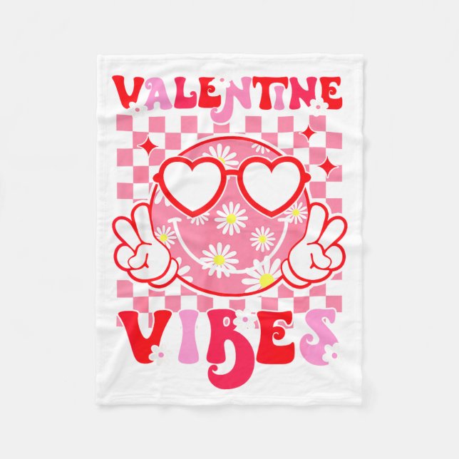 Girls Valentines Day Cute Smile Face Valentine Vib Fleecedecke (Vorderseite)