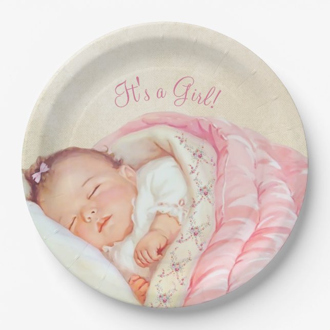 Girls Vintag Baby Shower Pappteller (Vorderseite)