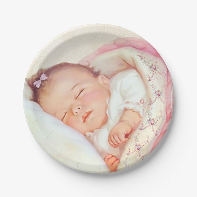 Girls Vintag Baby Shower Pappteller (Vorderseite)