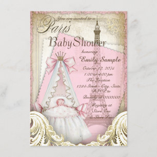 Girls Vintag Paris Baby Dusche Einladung