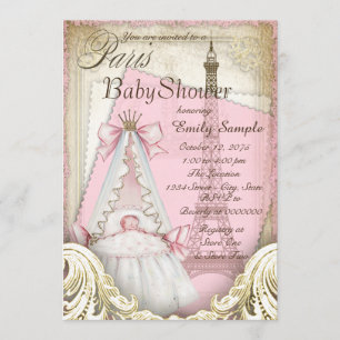 Girls Vintag Paris Baby Dusche Einladung