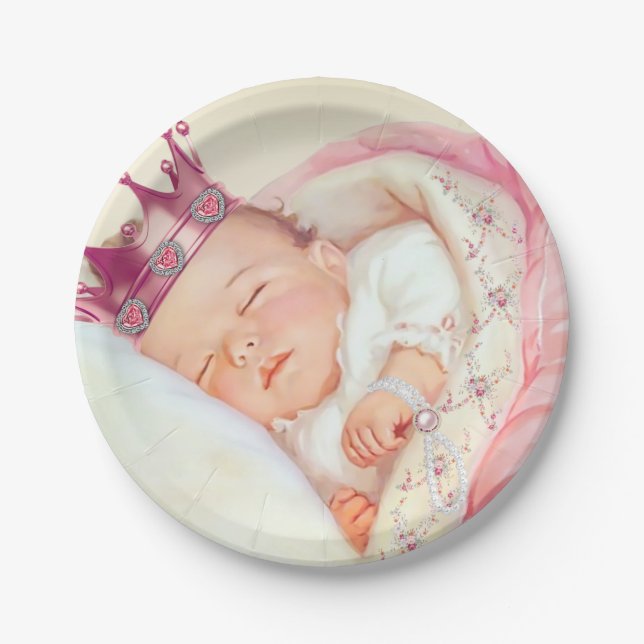 Girls Vintag Princess Baby Shower Pappteller (Vorderseite)