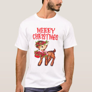 Girls Vintage Christmas Rentier Baby Deer T-Shirt