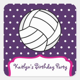 Girl's Volleyball Geburtstagsparty - Lila W Pink Quadratischer Aufkleber
