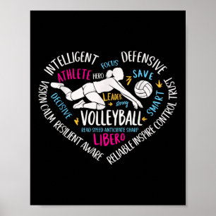 Girls Volleyball Libero Herzvolley für Teens Wom Poster