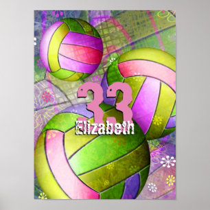 Girls Volleyball Poster mit Spielernummer