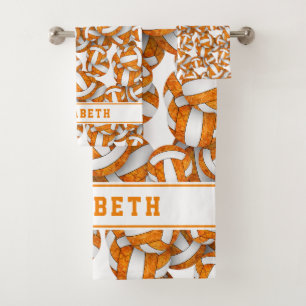 Girls-Volleyballs Muster personalisiert orange Badhandtuch Set