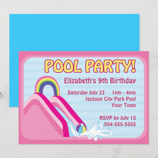 Girls Water Slide Geburtstag Einladung (Vorne/Hinten)