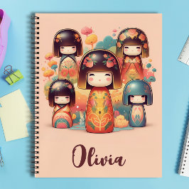Girls' Watercolor Kokeshi Puppen Notizbuch