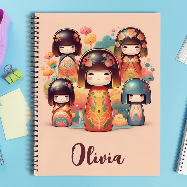 Girls' Watercolor Kokeshi Puppen Notizbuch (Von Creator hochgeladen)