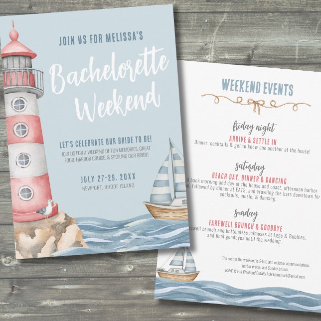 Girls Weekend Beach Nautical Bachelorette Einladung (Girls Weekend Beach Nautical Bachelorette Invitation)