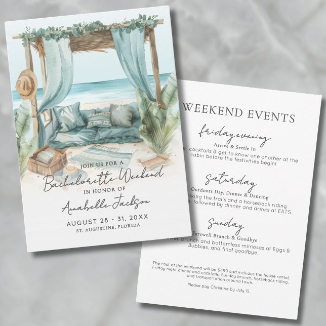 Girls Weekend Blue Beach Junggeselinnen-Abschied Einladung (Girls Weekend Blue Beach Bachelorette Party Invitation)