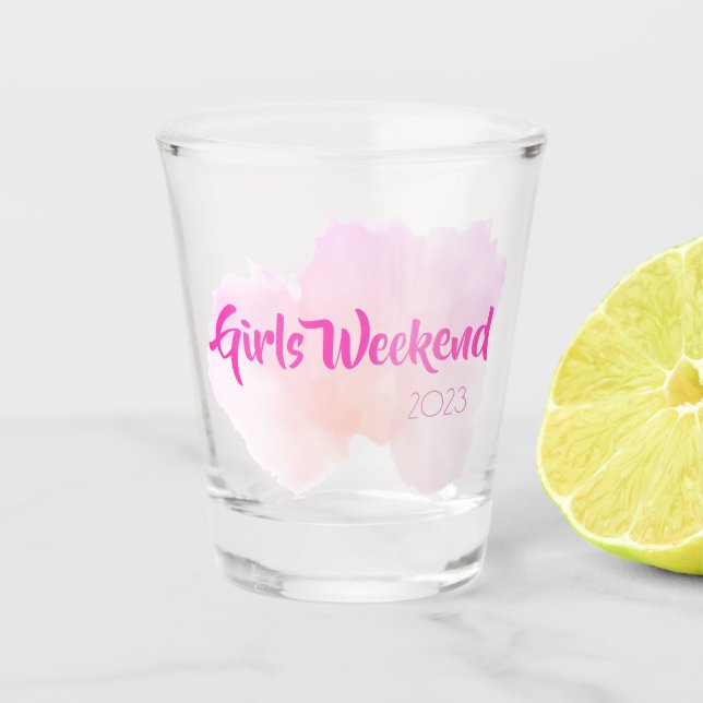 Girls Weekend Pink Wasserfarbe Spaß Custom Geschen Schnapsglas (Vorderseite)