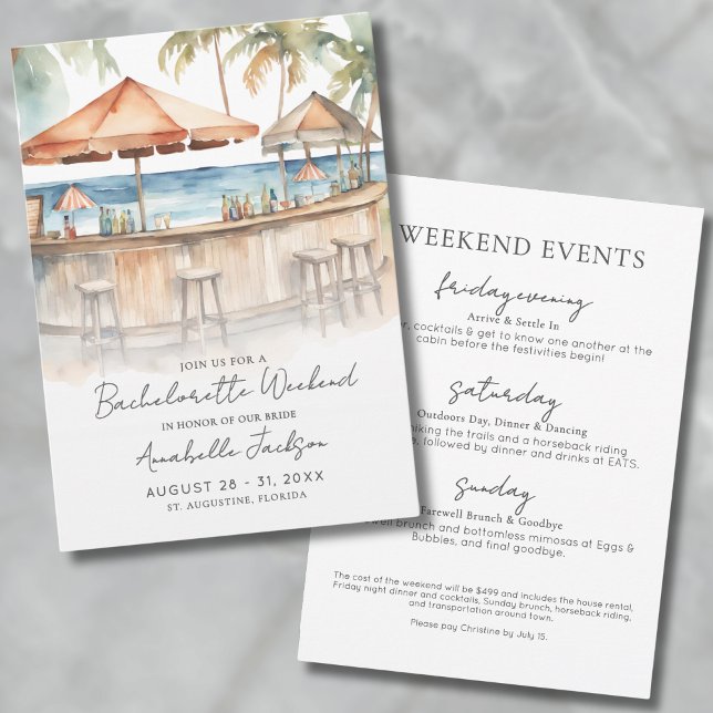 Girls Weekend Watercolor Beach Junggeselinnen-Absc Einladung (Girls Weekend Watercolor Beach Bachelorette Party Invitation)