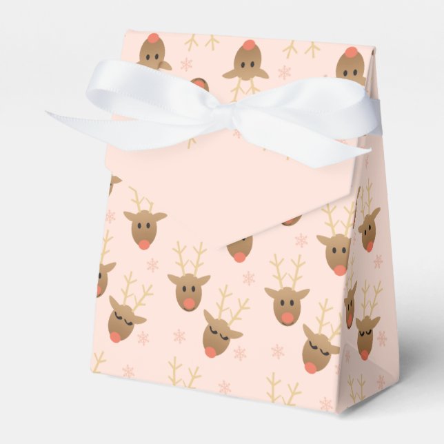 Girls Weihnachts Rentier Muster Pink Gold Geschenkschachtel (Vorderseite)