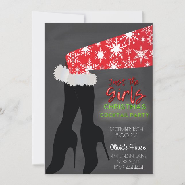 Girls Weihnachtscocktail Party Einladung (Vorderseite)