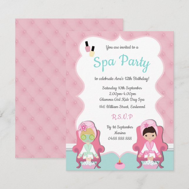 Girls Wellness-Center Einladung Pamper Party Einla (Vorne/Hinten)