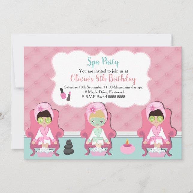 Girls Wellness-Center Einladung Pamper Party Einla (Vorderseite)
