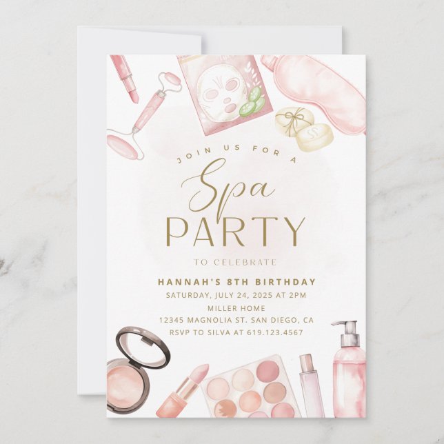 Girls Wellness-Center Party Einladung ・ Aquarellfa (Vorderseite)