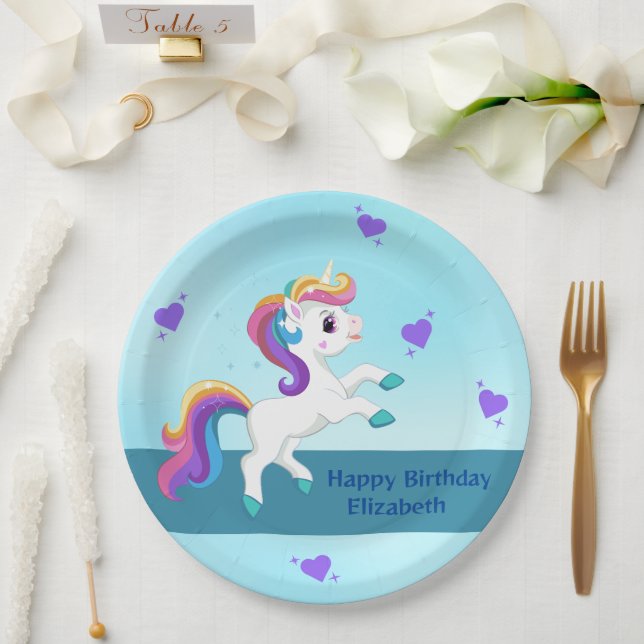 Girls Whimsical Aquamarin Unicorn BIrthday Party Pappteller (Hochzeit)